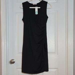 New Gilli Lyla Black Sheath Midi Ruched Dress Size LP